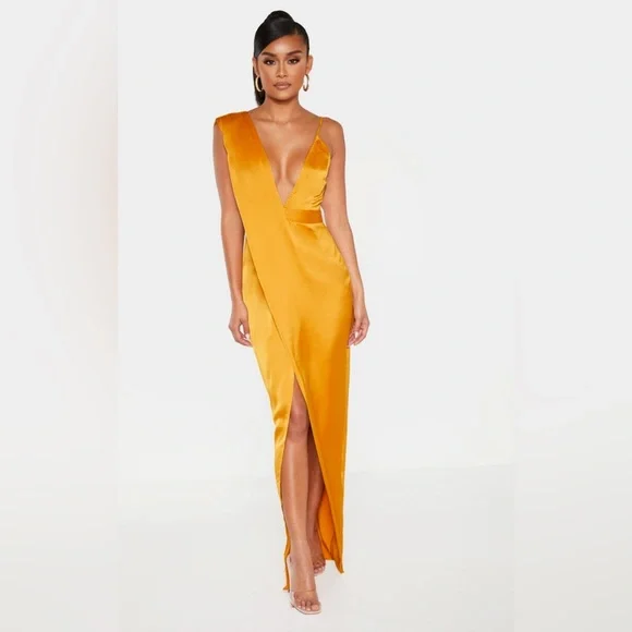 Mustard silk draped gown - Picture 1 of 1